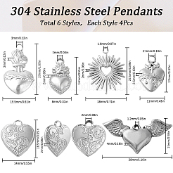 24Pcs 6 Style 304 Stainless Steel Pendants&nbsp;STAS-SC0006-19P