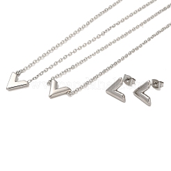 Non-Tarnish Letter V 304 Stainless Steel Pendant Necklaces & Bracelets & Stud Earrings Sets for Women&nbsp;SJEW-C004-04P
