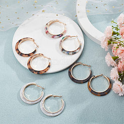 4 Pairs 4 Colors Cellulose Acetate(Resin) Hoop Earrings with Alloy Pins&nbsp;EJEW-AN0004-51
