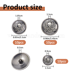 30Pcs 3 Styles Skull with Flat Round Alloy Shank Buttons&nbsp;BUTT-FH0001-038AS