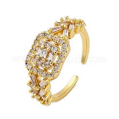 Rack Plating Brass Micro Pave Clear Cubic Zirconia Open Cuff Finger Rings for Women&nbsp;RJEW-M028-94G
