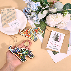 2 Sets 2 Colors Wooden Friendship Elephant Ornament with Paper Story Card&nbsp;AJEW-ME0001-47