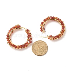 Natural Agate Beaded Hoop Earrings&nbsp;EJEW-JE04847