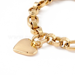 PVD Vacuum Plating 201 Stainless Steel Heart Charm Bracelet for Women&nbsp;STAS-P304-28G