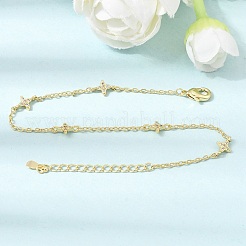 Brass Micro Pave Clear Cubic Zirconia Star Link Chain Bracelets&nbsp;KK-CBAED06-05G