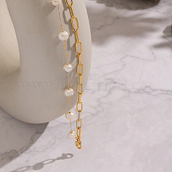 304 Stainless Steel Paperclip Chain & Natural Freshwater Pearl Potato Beads Link Bracelets&nbsp;HP1168