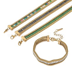 304 Stainless Steel & Glass Wheat Chain Double Layers Bracelets for Women&nbsp;BJEW-F540-08G