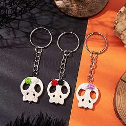 Skull Synthetic Turquoise & Flower Resin Keychain&nbsp;KEYC-JKC00844