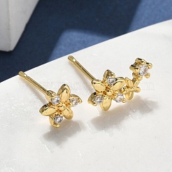 Flower Brass Micro Pave Clear Cubic Zirconin Stud Earrings&nbsp;EJEW-D318-05G