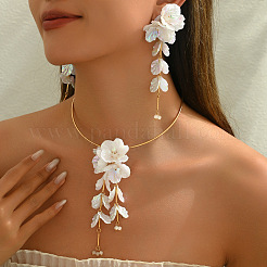 Flower Zinc Alloy Resin Pendant Choker & Stud Dangle Earrings Sets for Women&nbsp;FS-WG35C3B-01