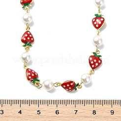 Brass Enamel Red Strawberry Link Chain Necklaces for Women&nbsp;NJEW-JN06121