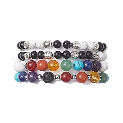4Pcs 4 Style Natural & Synthetic Mixed Gemstone Strech Bracelets Set&nbsp;BJEW-JB09347