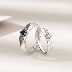 Adjustable Brass Micro Pave Cubic Zirconia Couple Cuff Open Rings&nbsp;WGE4BBC-01
