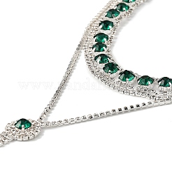 Brass Full Rhinestone Flat Round Tassel Y Necklaces for Women&nbsp;NJEW-M104-01S-01