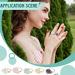 5Pcs 5 Styles Natural Yellow Quartz & Fluorite & Rose Quartz & Amethyst & Quartz Crystal Adjustable Finger Rings&nbsp;RJEW-FG0001-02