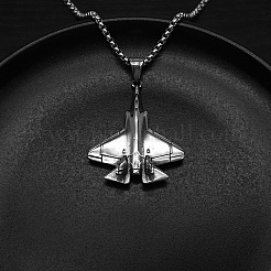 304 Stainless Steel 3D Airplane Pendant Necklaces for Men&nbsp;WG2E2E5-01