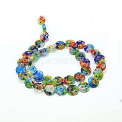 Millefiori Glass Flat Round Bead Strands&nbsp;X-LK-P008-06