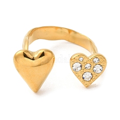 Heart 304 Stainless Steel Micro Pave Cubic Zirconia Open Cuff Rings&nbsp;RJEW-S415-01G-01