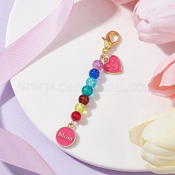 Mother's Day Flat Round with Word Mom & Heart Alloy Enamel Pendant Decorations&nbsp;HJEW-JM01510