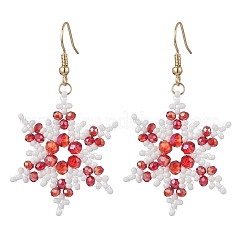 304 Stainless Steel Glass Seed Beads Snowflake Dangle Earrings&nbsp;EJEW-MZ00537-03