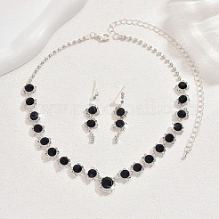 Flat Round Brass Rhinestone Chain Necklace & Stud Earrings Sets for Women&nbsp;FS-WGD929F-05