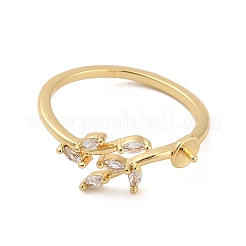 Leaf Brass Micro Pave Cubic Zirconia Cup Peg Ring Settings for Half-drilled Beads&nbsp;KK-NH0009-03G