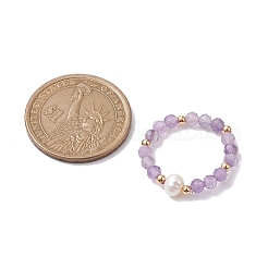 3Pcs Natural Lapis Lazuli/Garnet/Amethyst with Plastic Pearl with Glass Braided Beaded Finger Rings&nbsp;RJEW-JR00671