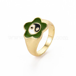 Rack Plating Light Gold Alloy Enamel Wide Band Rings&nbsp;RJEW-Q163-006-RS