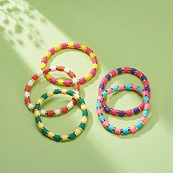 5Pcs 5 Colors Column Polymer Clay Stretch Beaded Bracelets&nbsp;BJEW-JB08765