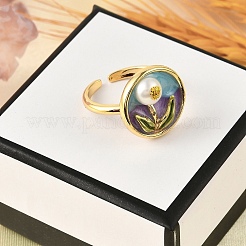 Brass Enamel Cuff Rings&nbsp;RJEW-K291-02G-02