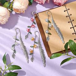 4Pcs 4 Colors Alloy Feather Bookmarks&nbsp;AJEW-TA00024