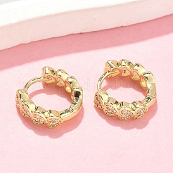 Heart Brass Micro Pave Clear Cubic Zirconia Hoop Earrings&nbsp;EJEW-Z102-25G
