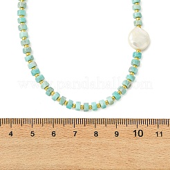 Natural Keshi Pearl Coin and Natural Amazonite Heishi Beaded Necklaces for Women&nbsp;NJEW-JN06344