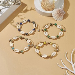 4Pcs 4 Color Dyed Natural Imperial Jasper & Cowrie Shell Braided Bead Bracelets Set for Women&nbsp;BJEW-TA00208