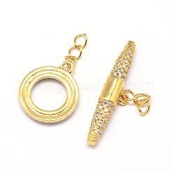 Brass Micro Pave Cubic Zirconia Ring Toggle Clasps&nbsp;ZIRC-E010-24G