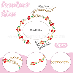 6Pcs 304 Stainless Steel Enamel Red Cherry Link Chain Bracelet Making&nbsp;AJEW-BM00004