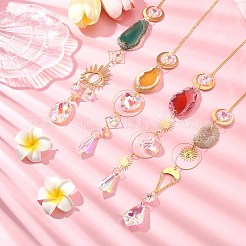 4Pcs 4 Styles Zinc Alloy & Natural Agate Slices Pendant Decorations&nbsp;HJEW-CJ0001-20