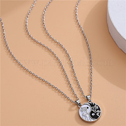 Alloy Enamel Black and White Yin-yang Gragon Split Pendant Necklaces for Friends Couple&nbsp;WG224AC-01
