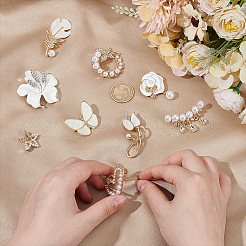 9Pcs 9 Styles Alloy Rhinestone Brooches for Backpack Clothes&nbsp;JEWB-AR0001-19