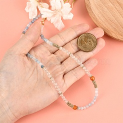 Natural Aquamarine & Quartz Crystal & Carnelian Faceted Round Beaded Necklaces&nbsp;NJEW-YW00007