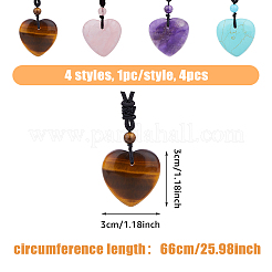4Pcs 4 Style Heart Natural & Synthetic Mixed Gemstone Pendant Necklace with Nylon Cords&nbsp;NJEW-FI0001-50