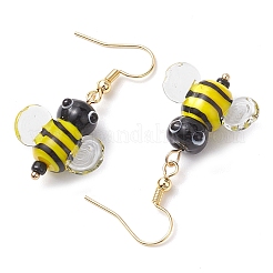 Bees Glass with Brass Dangle Earrings for Women&nbsp;EJEW-TA00548