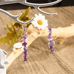 Natural Amethyst Chips Dangle Earrings with Glass&nbsp;EJEW-JE04840-07