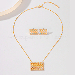 Brass Micro Pave Clear Cubic Zirconia Rectangle Pendant Necklaces & Stud Earrings Sets for Women&nbsp;LN2687