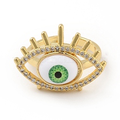 Cubic Zirconia Sun with Evil Eye Open Cuff Ring with Enamel&nbsp;RJEW-B042-08G-02