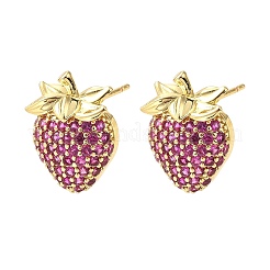 Brass Cubic Zirconia Strawberry Stud Earrings&nbsp;EJEW-L301-01G