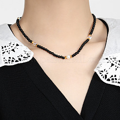 Elegant Round Natural Black Onyx(Dyed & Heated) & Glass & Freshwater Pearl Beaded Necklaces&nbsp;WB9753