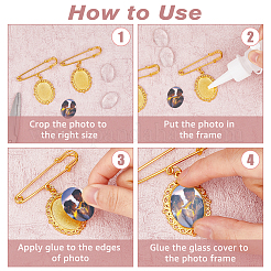 2Pcs Oval Blank Glass Dome Wedding Bouquet Photo Charms Safety Pin Brooches&nbsp;JEWB-AB00008