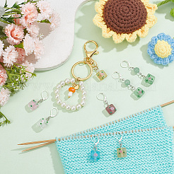 12Pcs 6 Colors Square Flower Handmade Frosted Lampwork Pendant Stitch Markers&nbsp;HJEW-NB00025