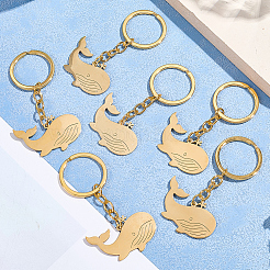 6Pcs Whale Stainless Steel Pendants Keychain&nbsp;KEYC-BBC0001-12A